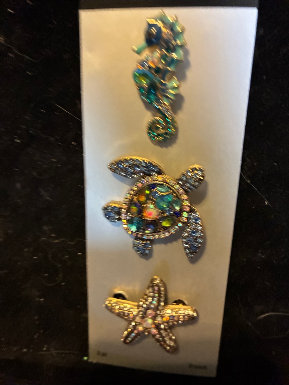 Sea Life Crystal Brooch Set - Multicolor Turtle, Seahorse & Starfish